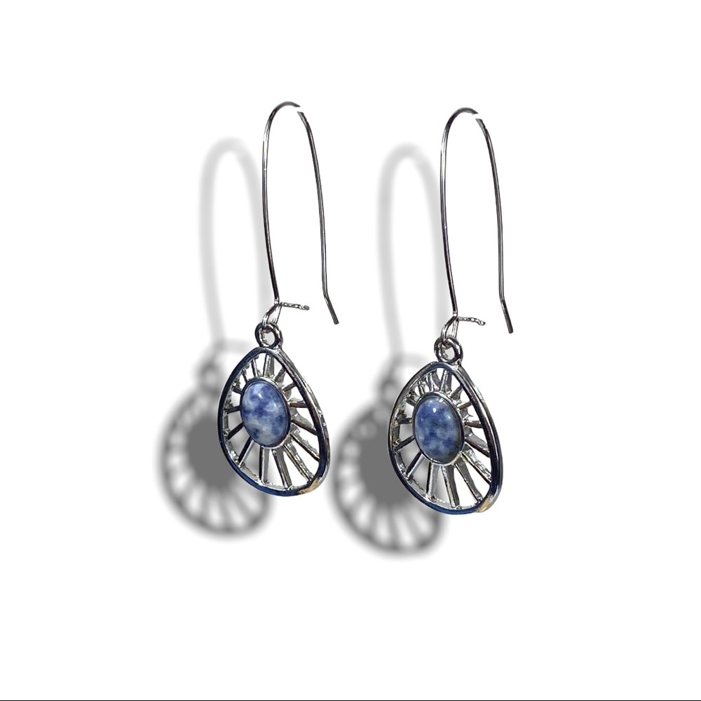 ARTISTIC style silver dangle moonstone blue sunshine earrings set BRAND-NEW